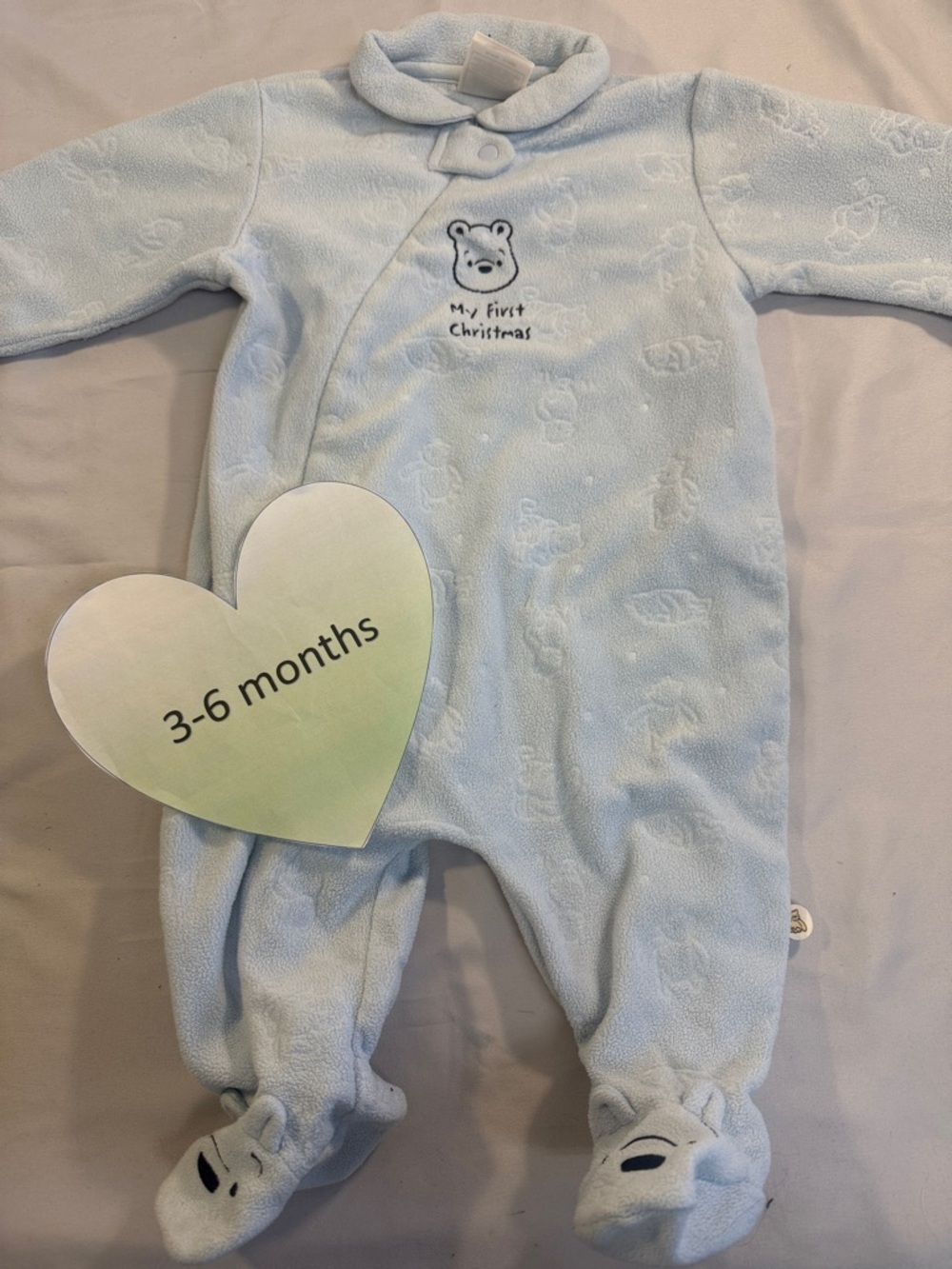 Disney - Winnie the Pooh - first Christmas- footed sleeper.  Size 3-6 months